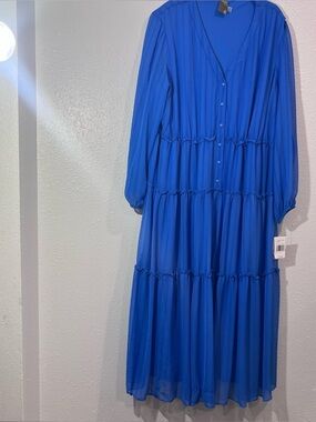 Taylor Royal Blue Tiered V-Neck Maxi Dress Sz 22W